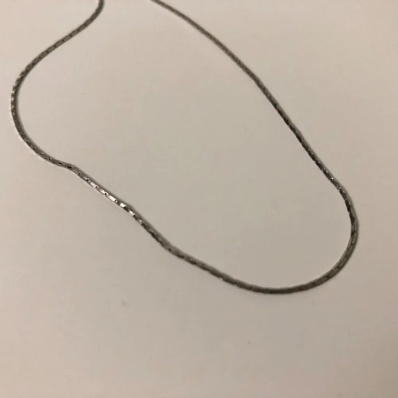 Thin Chain Necklace Silver Tone Stamped 18KGP - Picture 7 of 13